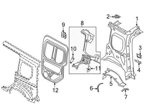 2014 Ford Transit Connect Inner Structure - Side Panel Outer Wheelhouse Weatherstrip Diagram for DT1Z-6125325-C