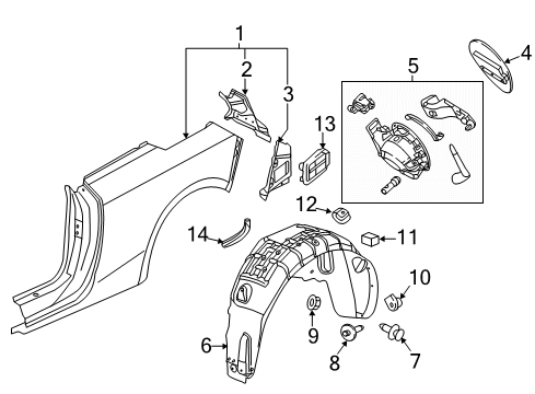 2017 Buick Cascada Quarter Panel & Components Wheelhouse Liner Filler Diagram for 13339368