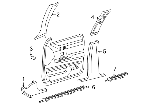 2006 Ford Crown Victoria Interior Trim - Pillars, Rocker & Floor Weatherstrip Pillar Trim Diagram for 6W7Z-5403598-BAC