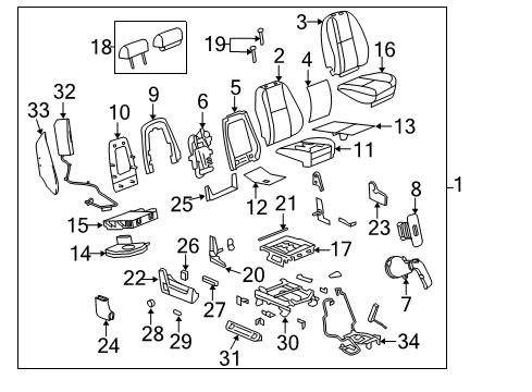 2013 GMC Sierra 3500 HD Front Seat Components Headrest Diagram for 20998441