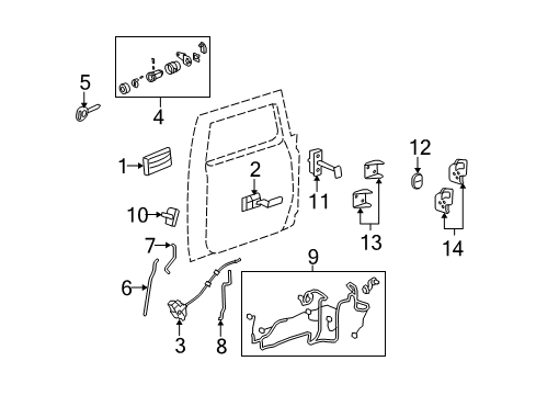 2008 Hummer H2 Front Door Handle Asm-Rear Side Door Inside *Chrome M Diagram for 25906404