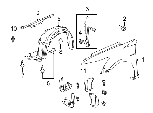 2010 Honda Accord Fender & Components, Exterior Trim Fender Assembly, Right Front (Inner) Diagram for 74100-TA5-A00