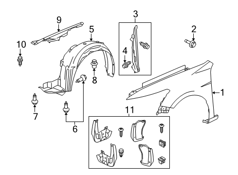 2010 Honda Accord Fender & Components, Exterior Trim Garnish, L. FR. Fender Diagram for 74207-TA0-A00