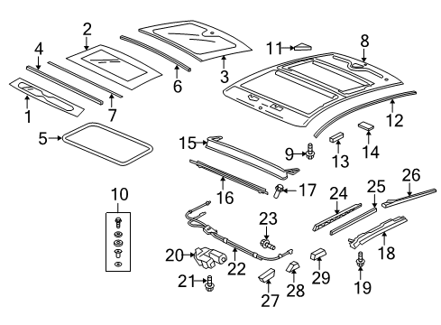 2010 Acura ZDX Sunroof Main Seal Diagram for 70205-SZN-A01