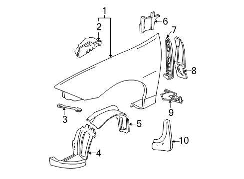 2002 Chevrolet Cavalier Fender & Components, Exterior Trim Shield-Front Wheelhouse Panel Splash Diagram for 22605365