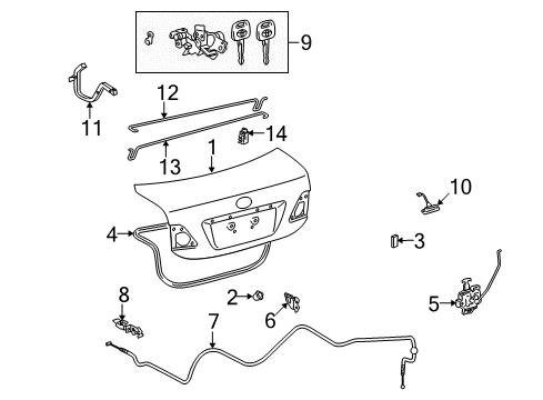 2010 Toyota Corolla Trunk Lid Cylinder & Keys Diagram for 69055-12A30
