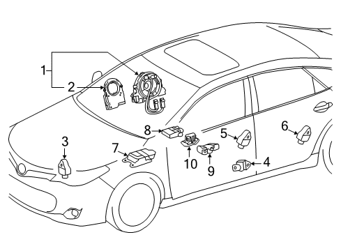 2014 Toyota Avalon Air Bag Components Head Air Bag Diagram for 62170-07010