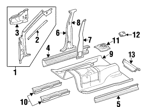 2000 Jeep Cherokee Hinge Pillar, Rocker Panel, Floor & Rails Pan-Front Floor Diagram for 55175512AC