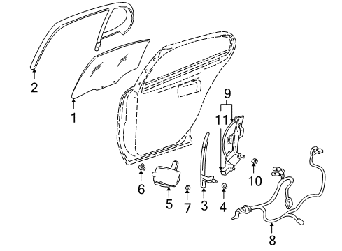 2003 Pontiac Bonneville Rear Door Channel Asm-Rear Side Door Window Front Diagram for 25745479