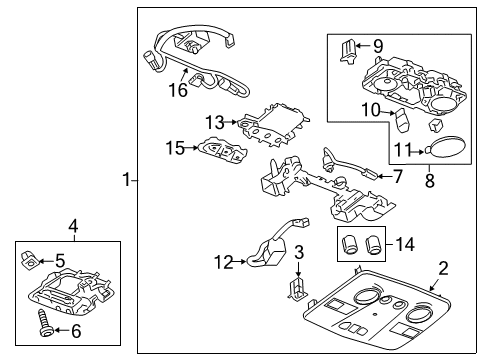 2014 GMC Acadia Overhead Console Cover Diagram for 25978347