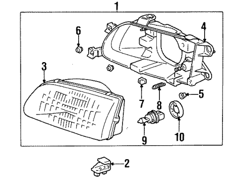 1998 Toyota Tercel Headlamps Passenger Side Headlight Unit Assembly Diagram for 81130-16670