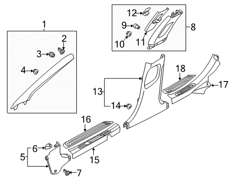 2014 Hyundai Azera Interior Trim - Pillars, Rocker & Floor Trim Assembly-Front Pillar RH Diagram for 85820-3V000-TX