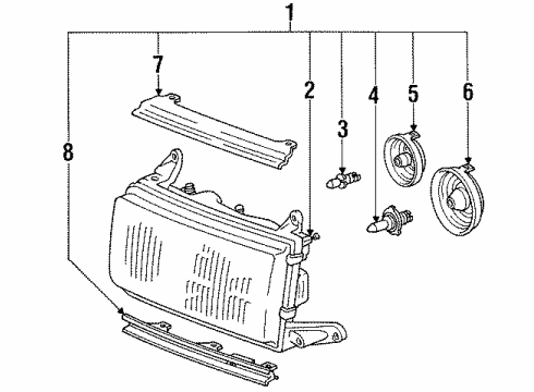 1991 Toyota Land Cruiser Bulbs Driver Side Headlight Assembly Diagram for 81150-60223