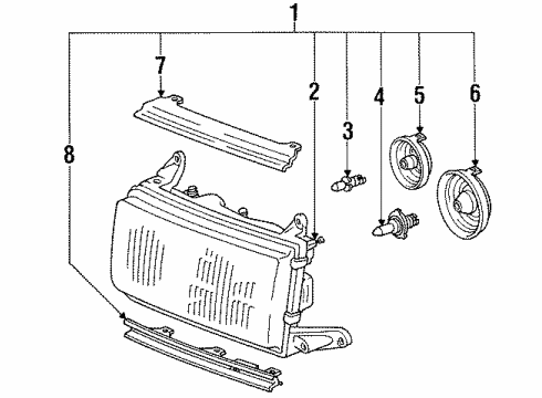 1994 Toyota Land Cruiser Headlamps Passenger Side Headlight Assembly Diagram for 81110-60394