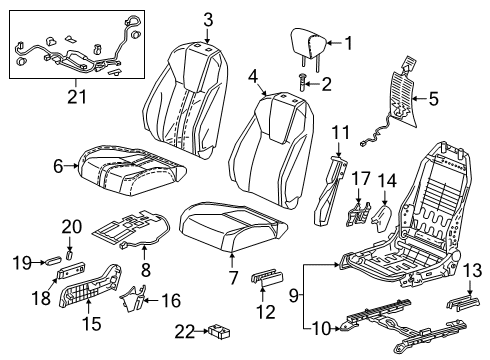 2019 Honda Insight Heated Seats Pad Complete Right, Front Back Diagram for 81127-TXM-A81