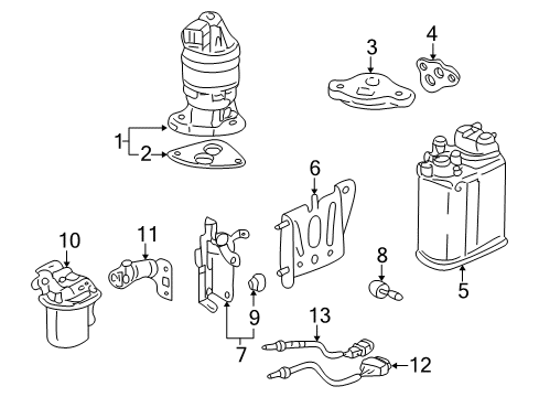 2000 Honda Insight Emission Components Canister Set Diagram for 17011-S3Y-A00