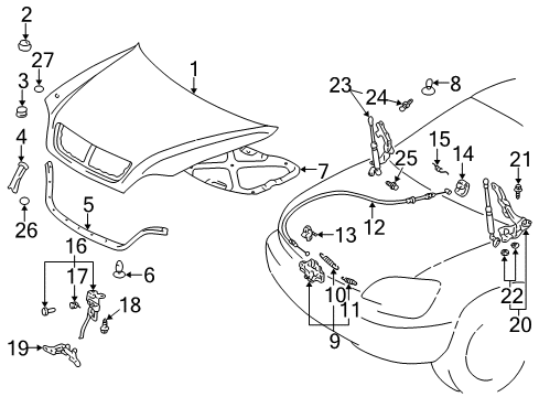 1999 Lexus RX300 Hood & Components Set,Support Assembly,HOO Diagram for 53440-49095