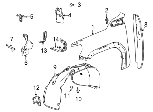 2020 GMC Sierra 3500 HD Fender & Components Fender Liner Rear Bracket Diagram for 84590761