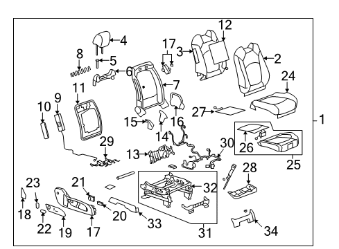 2007 Saturn Outlook Passenger Seat Components Switch Asm-Passenger Seat Lumbar Control (4 Way) *Titanium Diagram for 15773760