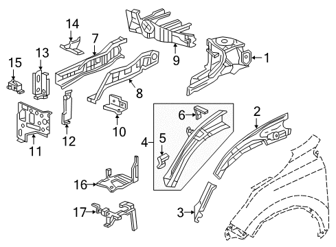 2018 Honda CR-V Structural Components & Rails Extension, L. FR. Side Frame (FR) Diagram for 60923-TLA-A00ZZ