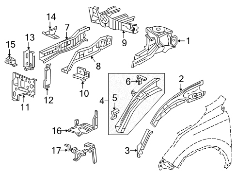 2018 Honda CR-V Structural Components & Rails Damper, FR. Side Frame Dynamic Diagram for 74181-TLA-A01