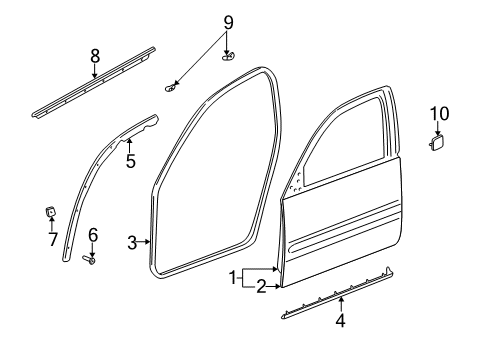 2000 Buick LeSabre Front Door Weatherstrip Diagram for 25715775