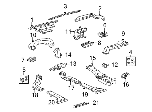 2005 Lexus LS430 Ducts Garnish Sub-Assy, Instrument Panel Safety Pad Diagram for 55011-50070-E2