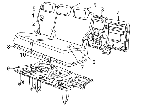 2011 Chrysler Town & Country Third Row Seats Seat Cushion Third Row Foam Diagram for 68102126AA