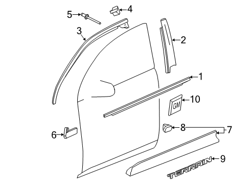 2012 GMC Terrain Exterior Trim - Front Door Lower Molding Diagram for 23134746