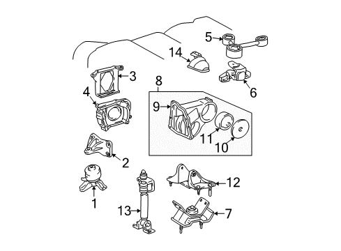 2000 Toyota Solara Engine & Trans Mounting Rear Mount Diagram for 12380-20050