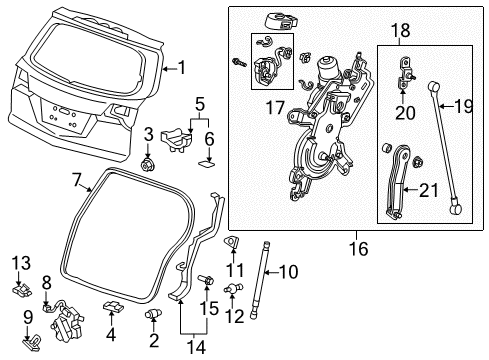 2012 Acura MDX Gate & Hardware Sensor Assembly, Driver Side Power Tailgate Diagram for 74954-STX-A02