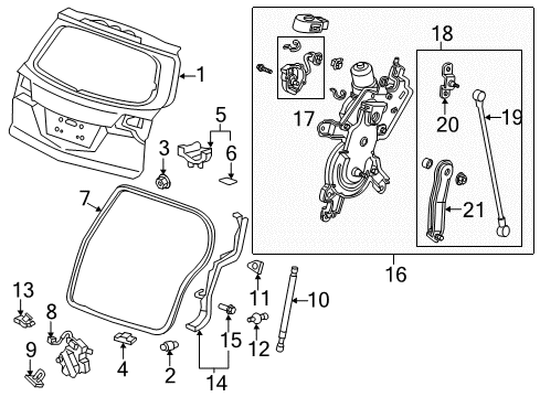 2012 Acura MDX Gate & Hardware Seal, Tailgate Hinge Diagram for 68217-SFE-000