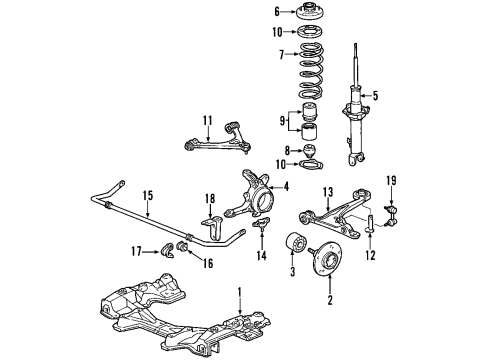 2001 Honda S2000 Front Suspension, Lower Control Arm, Upper Control Arm, Stabilizer Bar, Suspension Components Shock Absorber Unit, Right Front Diagram for 51605-S2A-A05