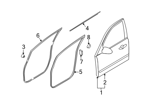 2010 Kia Rondo Front Door WEATHERSTRIP-Front Door Body Diagram for 821201D001