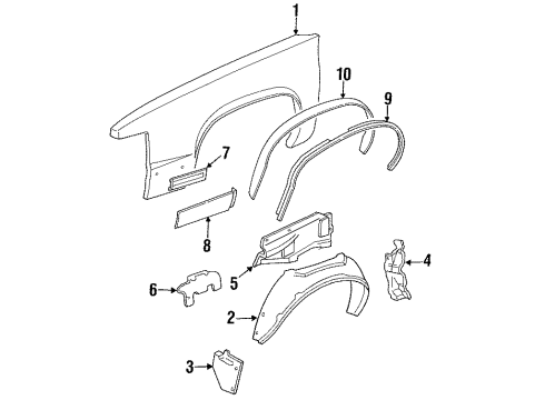 1987 Cadillac Fleetwood Fender & Components, Exterior Trim Panel-Front Wheelhouse Diagram for 1631737