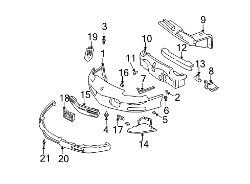 2001 Chevrolet Camaro Front Bumper Bumper Cover Diagram for 12335525