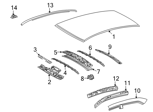 2013 Toyota Corolla Roof & Components, Exterior Trim Inner Rail Diagram for 61201-12210