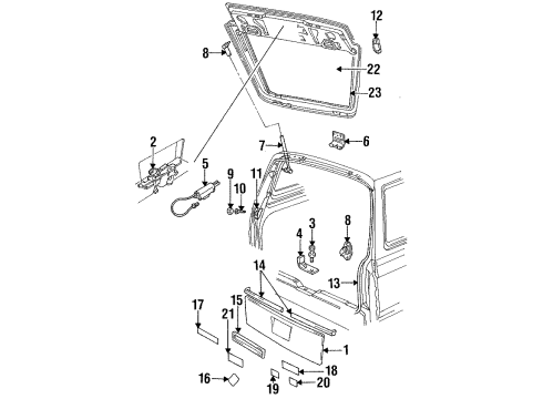 1991 Plymouth Voyager Lift Gate & Hardware, Glass, Exterior Trim Lock Diagram for 4615349