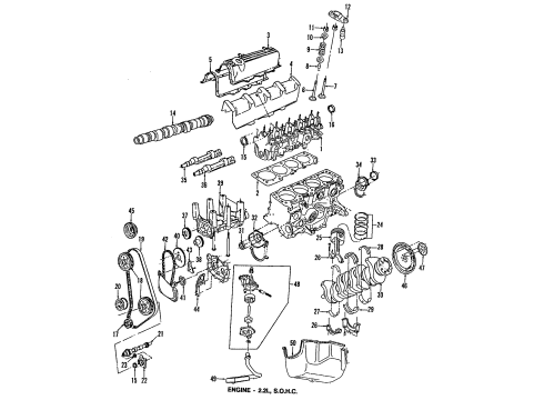 1990 Dodge Shadow Engine Parts, Mounts, Cylinder Head & Valves, Camshaft & Timing, Oil Pan, Oil Pump, Balance Shafts, Crankshaft & Bearings, Pistons, Rings & Bearings Support Assembly, Engine - Front Diagram for 4612558