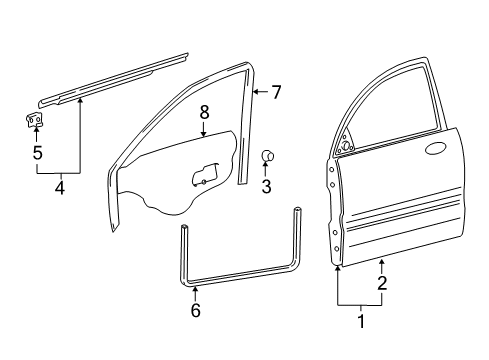 2002 Hyundai XG350 Front Door Weatherstrip Assembly-Front Door Side LH Diagram for 82130-39000