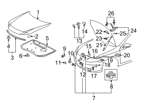 2012 Lexus ES350 Hood & Components Release Handle Diagram for 53601-02020-C0