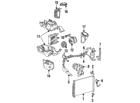 1995 Mercury Sable Condenser, Compressor & Lines, Evaporator & Heater Components Hose Diagram for BU2Z-19D734-A