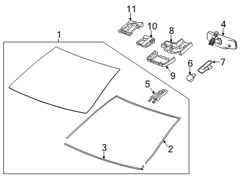 2019 Cadillac CT6 Windshield Glass Mirror Inside Diagram for 13536995