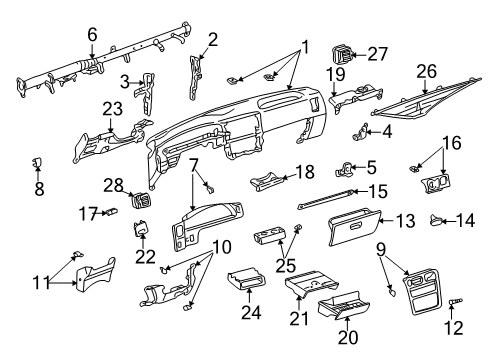 1997 Toyota Tacoma Cluster & Switches, Instrument Panel Air Duct Diagram for 55650-04020