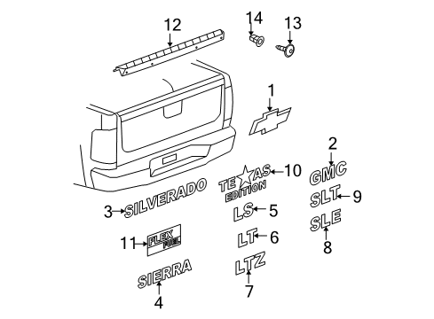 2013 Chevrolet Silverado 2500 HD Exterior Trim - Pick Up Box Emblem Diagram for 22829422