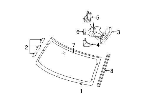 2006 Jeep Commander Windshield Glass, Reveal Moldings Molding-Windshield Diagram for 55369224AA