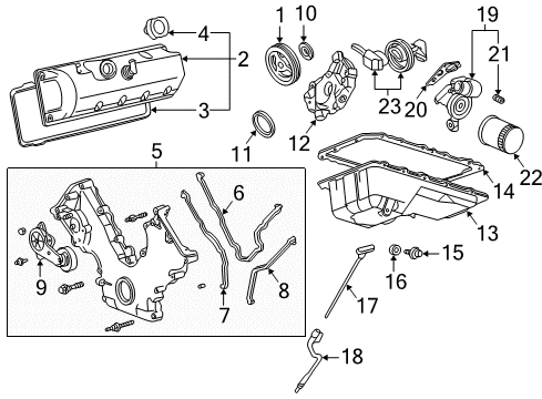 2004 Lincoln Town Car Engine Parts, Mounts, Cylinder Head & Valves, Camshaft & Timing, Oil Cooler, Oil Pan, Oil Pump, Crankshaft & Bearings, Pistons, Rings & Bearings Tube Assembly Diagram for 3W7Z-6754-DA