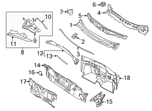 2020 Nissan Maxima Exterior Trim - Fender Reinforce-Cowl Top, LH Diagram for 66361-4RA0A