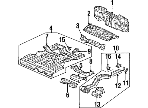 1998 Honda Prelude Rear Body Panel, Floor & Rails Panel Set, RR. Floor Diagram for 04655-S30-306ZZ