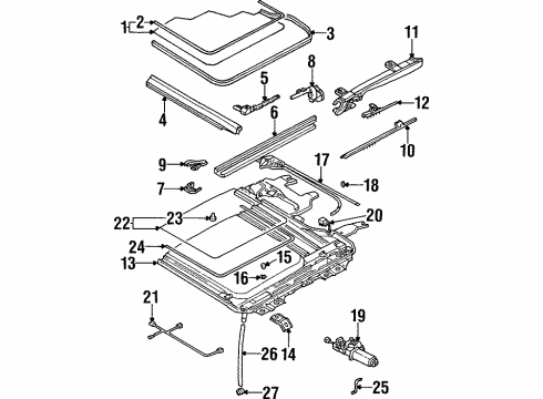 1998 Hyundai Tiburon Sunroof Bracket-Sunroof Set, Rear Diagram for 81671-27000